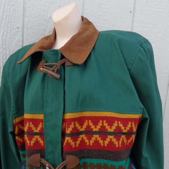 LNOS Vintage Green Aztec Southwestern Jacket USA Made sz 12 As Is Collar